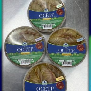 Пресервы из рыбы. Осётр филе ломтики слабосолёный в растительном масле. пл./б. 280 гр.