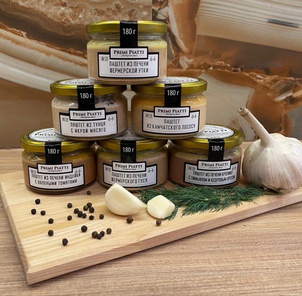 Паштет натуральный PRIMI PIATTI из трески с икрой масага и креветкой, ст./б. 180 гр.