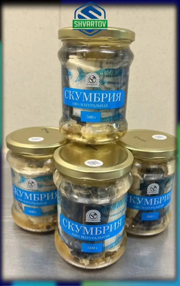 Скумбрия натуральная куски в масле, ст./б. 500 гр.