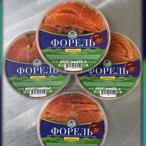 Пресервы из рыбы. Форель радужная морская филе ломтики слабосолёная в растительном масле, пл./б. 280 гр.