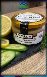 Паштет натуральный PRIMI PIATTI из печени говядины с лесными грибами, ст./б. 180 гр.