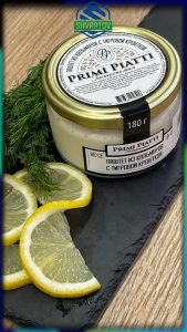 Паштет натуральный PRIMI PIATTI из кальмаров с тигровой креветкой, ст./б. 180 гр.