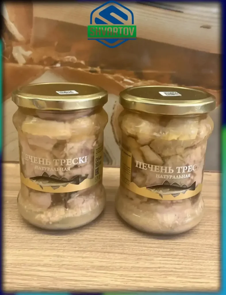 Печень трески атлантической куски в собственном соку. ст./б. 500 ml.