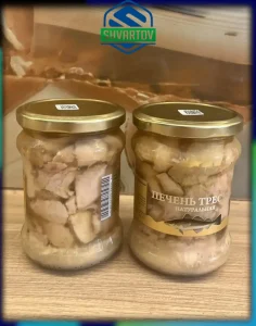 Печень трески атлантической куски в собственном соку. ст./б. 500 ml.